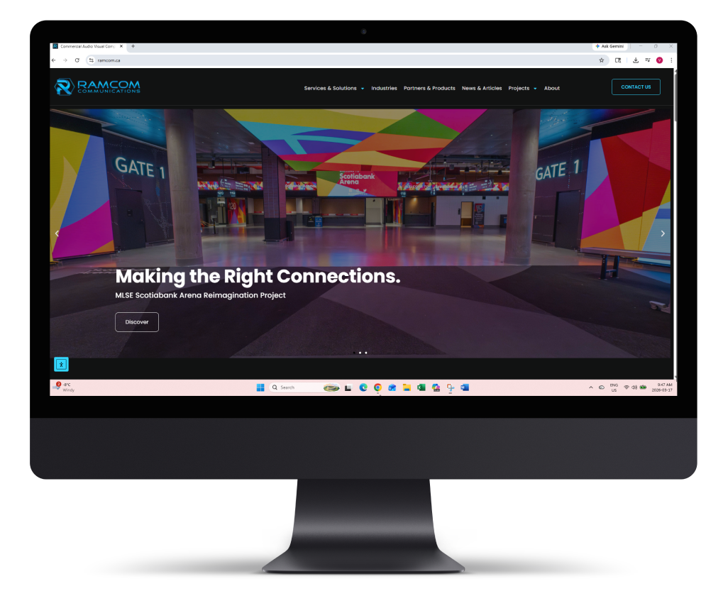 view of web design desktop homepage for service av company