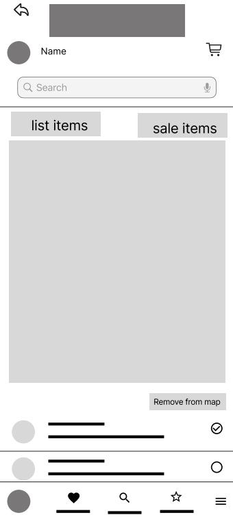 Grocery app wireframe interactive map