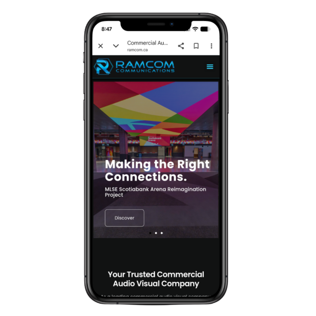 Bespoke WordPress website design for Ramcom, a luxury AV integration firm, featuring high-end corporate imagery and seamless UX.