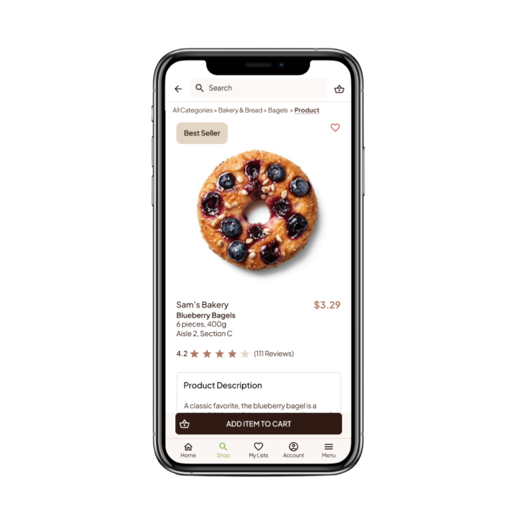 luxury grocery shopping app product page for ux project